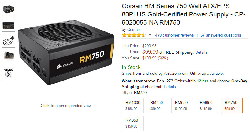 Corsair Power Supplies RM 750W CP-9020055-NA 電源ユニット | www